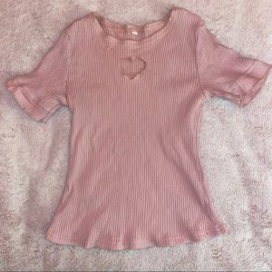 SHEIN RIBBED PINK HEART CUTOUT TOP